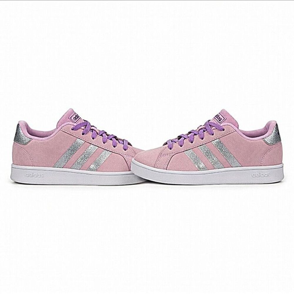 Adidas Grand Court 2.0 K Lavender Purple Silver Glitter Sneakers Youth 6 / Wmn 7 - Picture 3 of 9